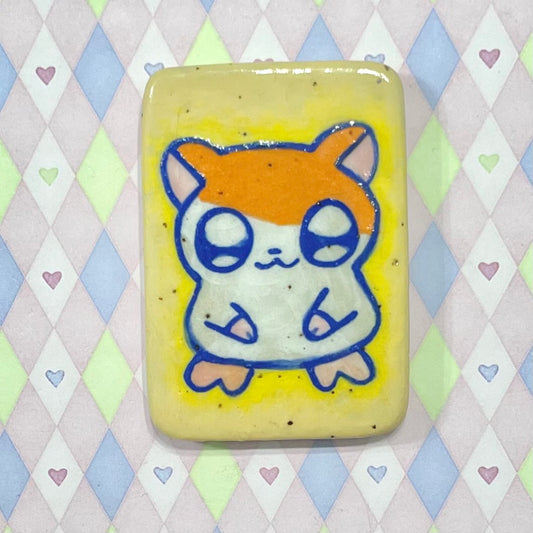 handpainted orange hamster kawaii ceramic stoneware magnet! (1.75"x2.5")