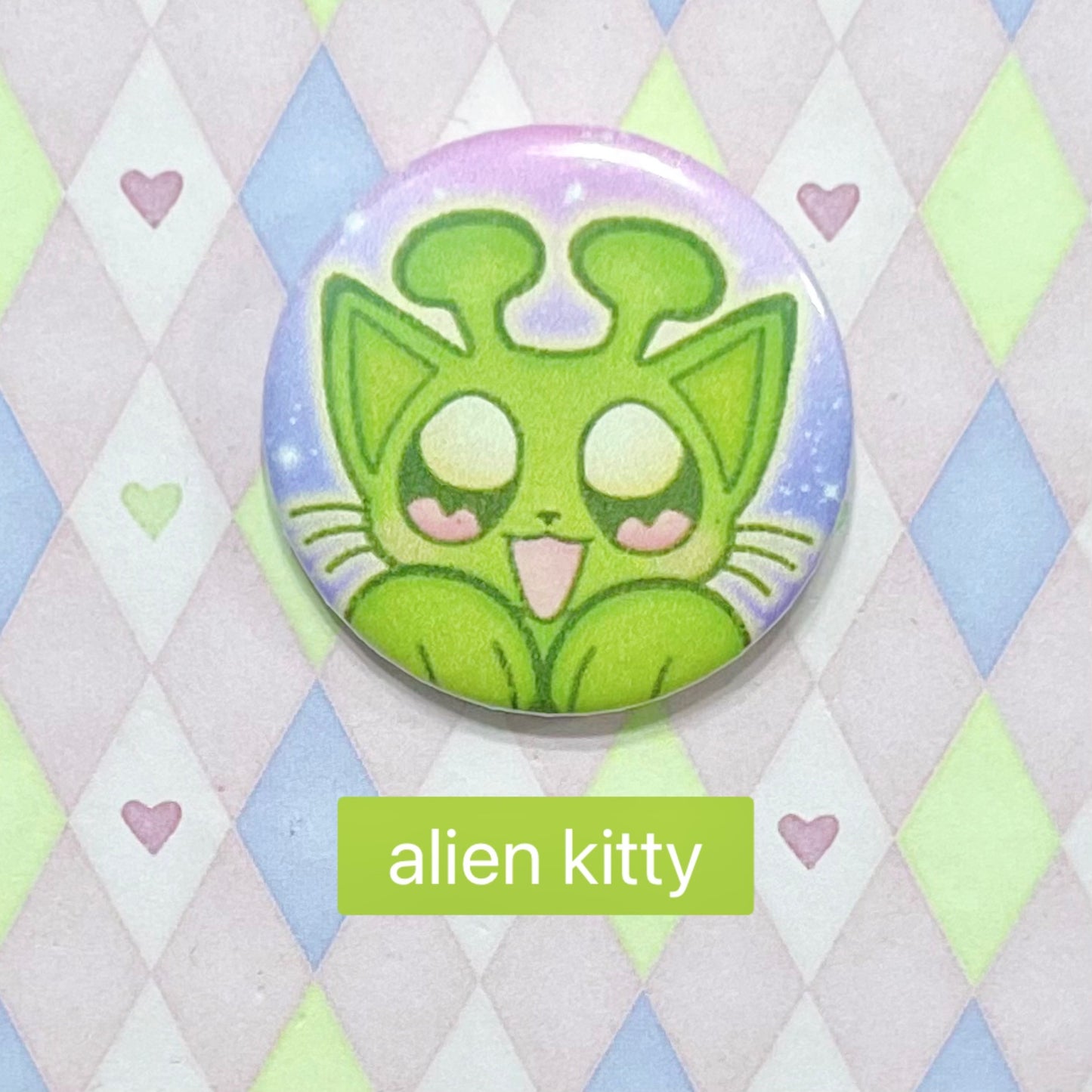 alien kitty and puppy kawaii cute pinback buttons! (1.5")
