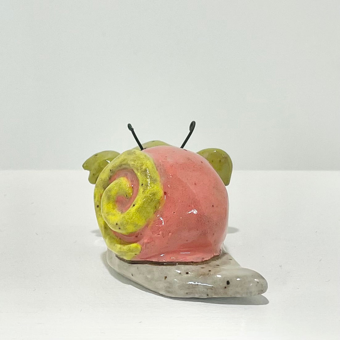 green pink snailgirl handmade ceramic stoneware figure!