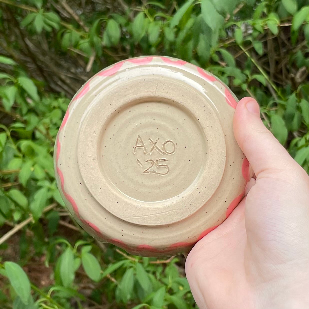 pink green snailgirl wheel thrown ceramic stoneware ashtray!