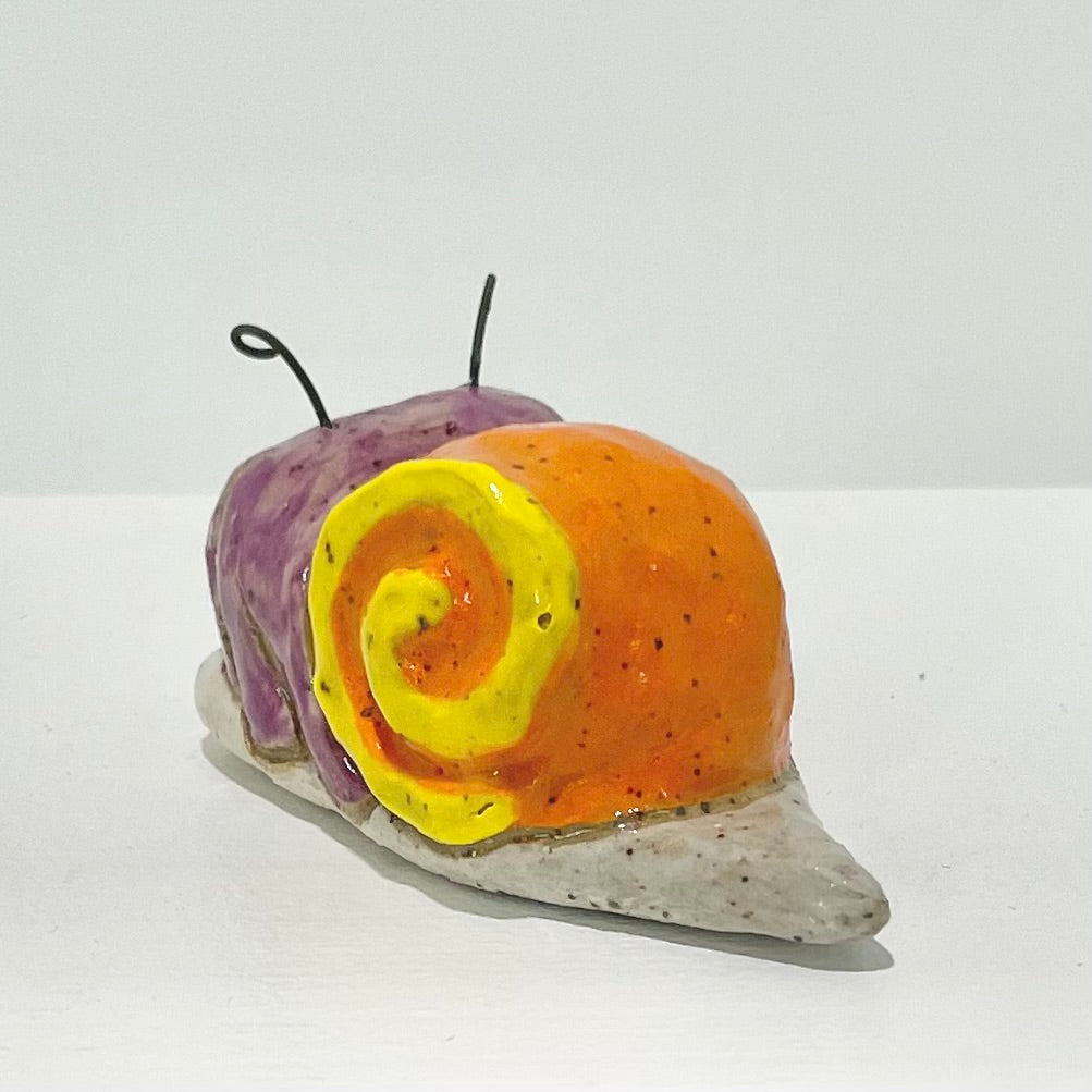 purple orange snailgirl handmade ceramic stoneware figure!