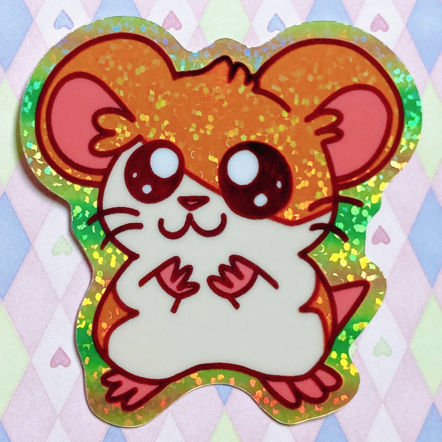 orange hamster kawaii glitter sticker! (3")