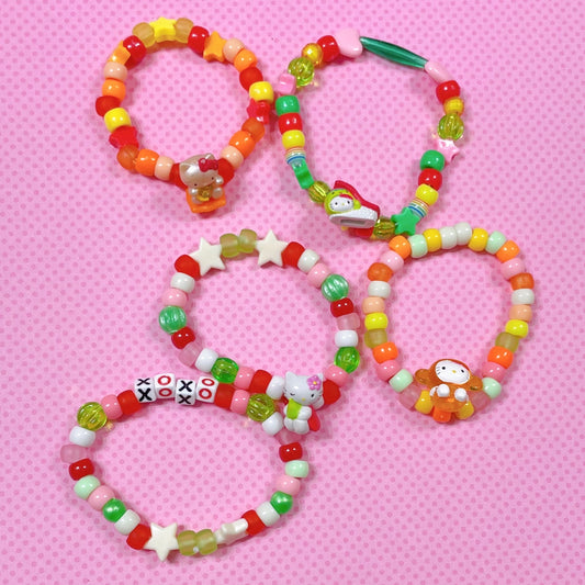 kawaii kitty 5 piece handmade kandi bracelet set!