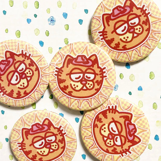 funny cat cowboy orange pink pinback button! (1.5")