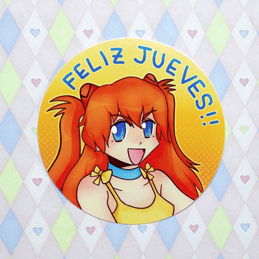 evangelion asuka 'feliz jueves' meme sticker! (3")