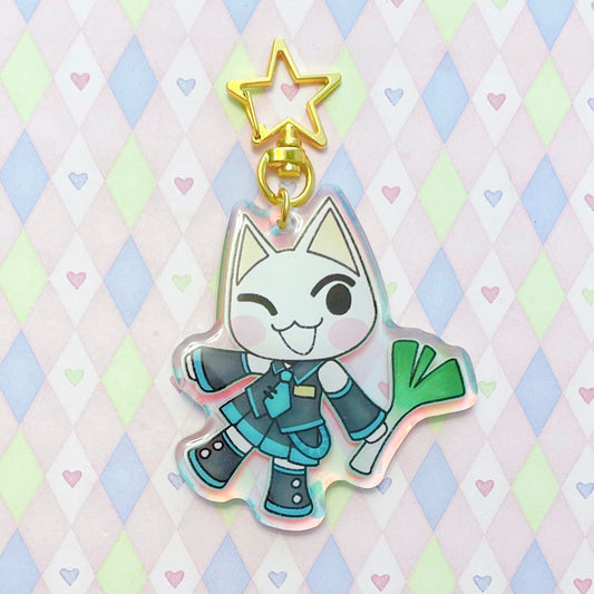 doko demo issyo toro inoue sony cat hatsune miku vocaloid double sided holographic epoxy anime acrylic keychain! (2.75")