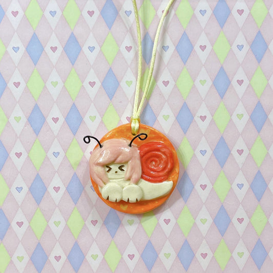 pink & red snailgirl kawaii ceramic stoneware necklace!