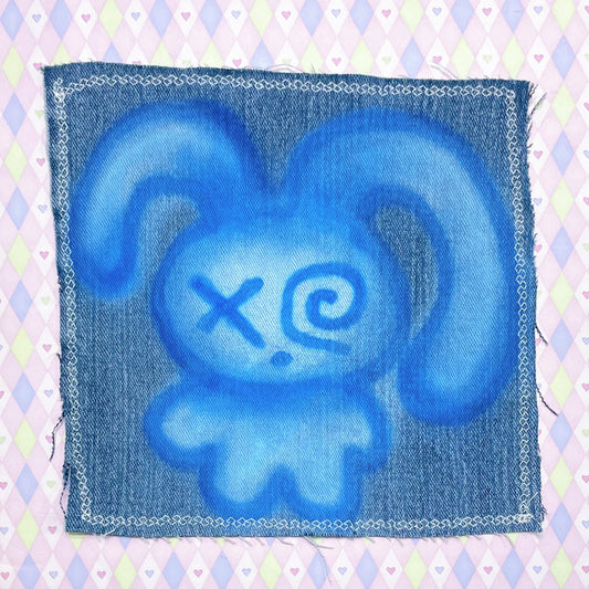 blue spiral bunny kawaii airbrushed denim jumbo fabric patch!