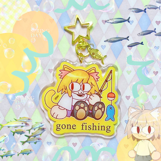 gone fishing neco arc type moon double sided glitter epoxy acrylic keychain! (3")
