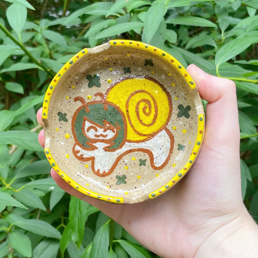 snailgirl yellow brown green kawaii stoneware ceramic ashtray!