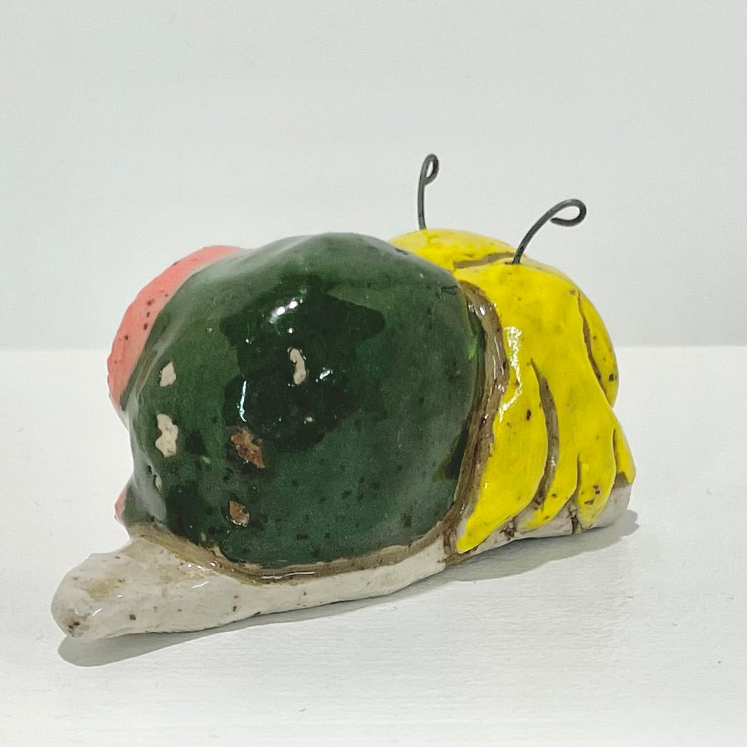 green yellow pink snailgirl handmade ceramic stoneware figure!