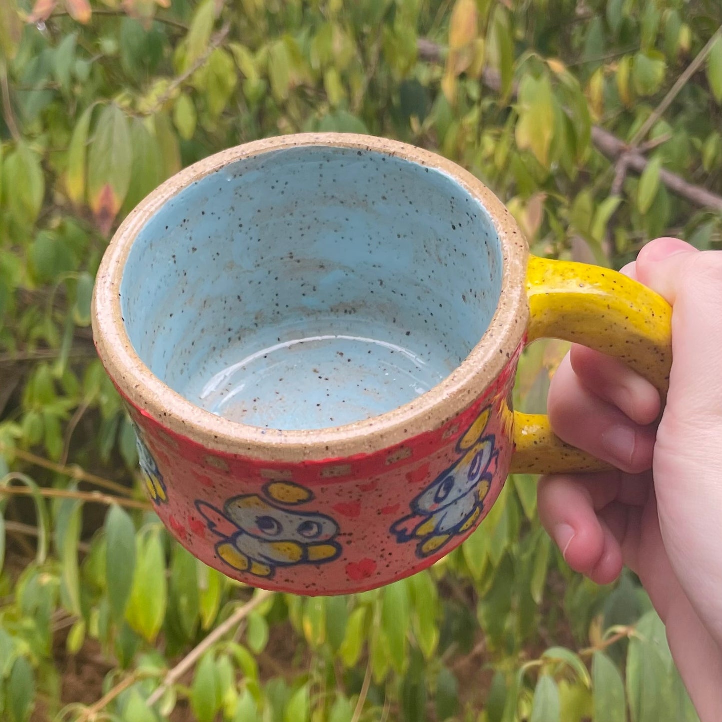chao pink yellow blue cute handmade ceramic stoneware mug!