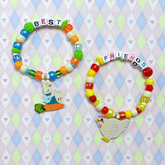 best friends bff rabbit chicken handmade kandi bracelet set!