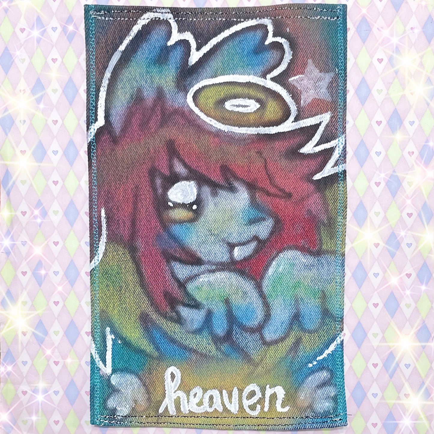 heaven angel puppy kawaii airbrushed denim jumbo fabric patch!