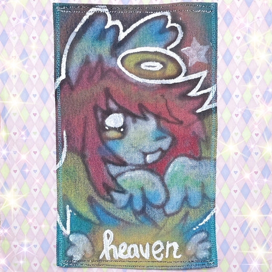 heaven angel puppy kawaii airbrushed denim jumbo fabric patch!