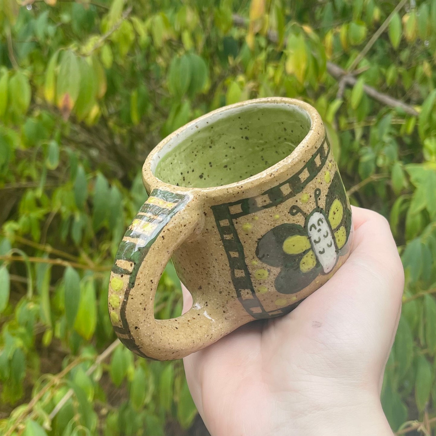 green butterflies handmade ceramic stoneware mug!