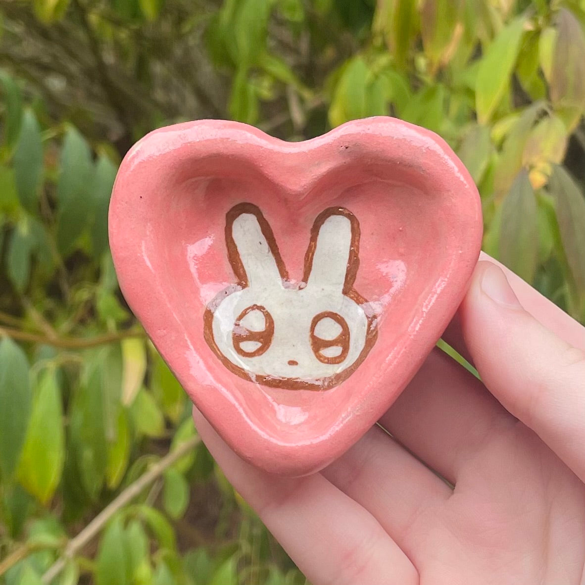 pink lovebunny handmade mini ceramic stoneware trinket dish!