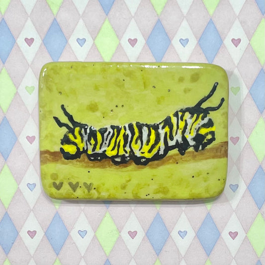 handpainted monarch caterpillar bug ceramic stoneware magnet! (2.75"x2")