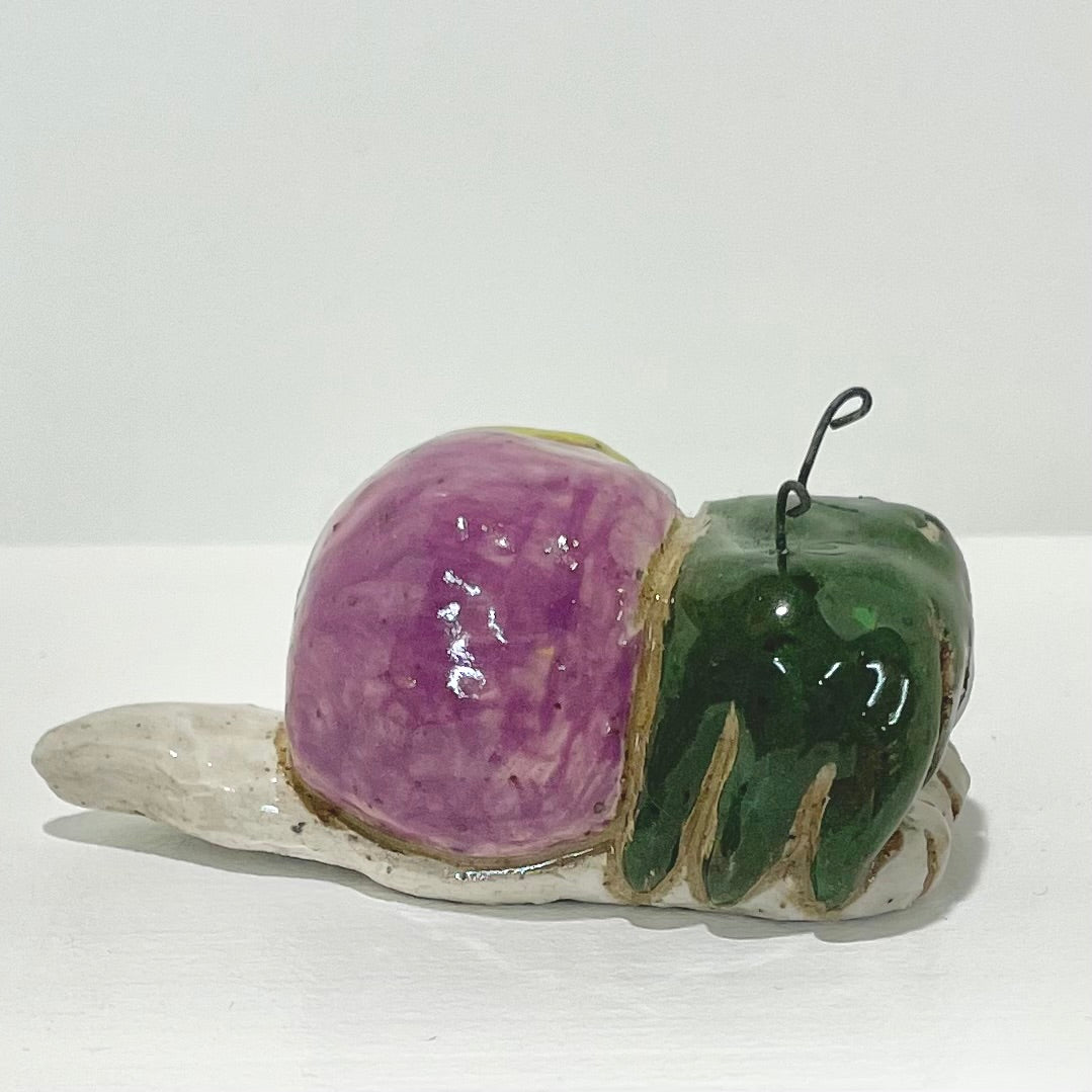 purple green snailgirl handmade ceramic stoneware figure!