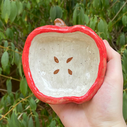 red apple handmade large ceramic stoneware trinket dish!