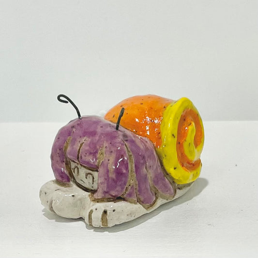 purple orange snailgirl handmade ceramic stoneware figure!
