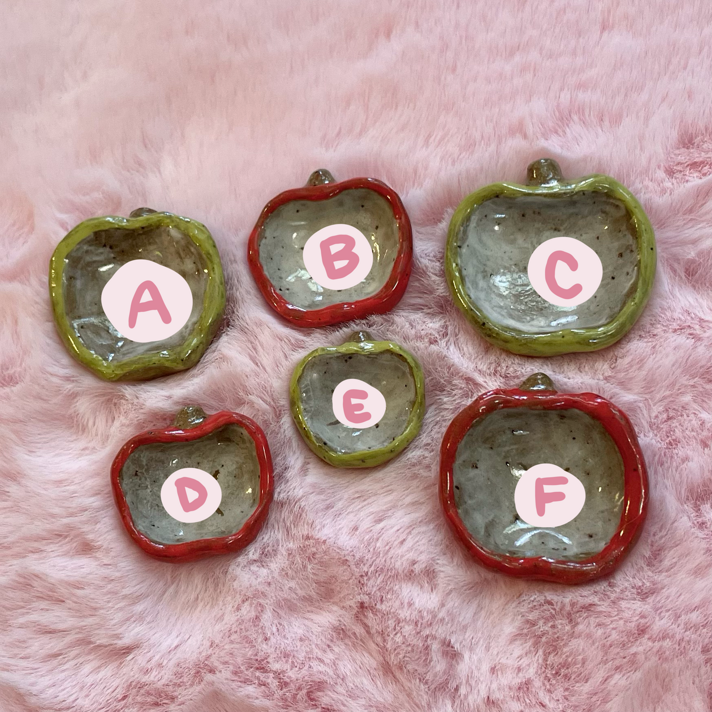 red and green apple handmade ceramic stoneware pins!
