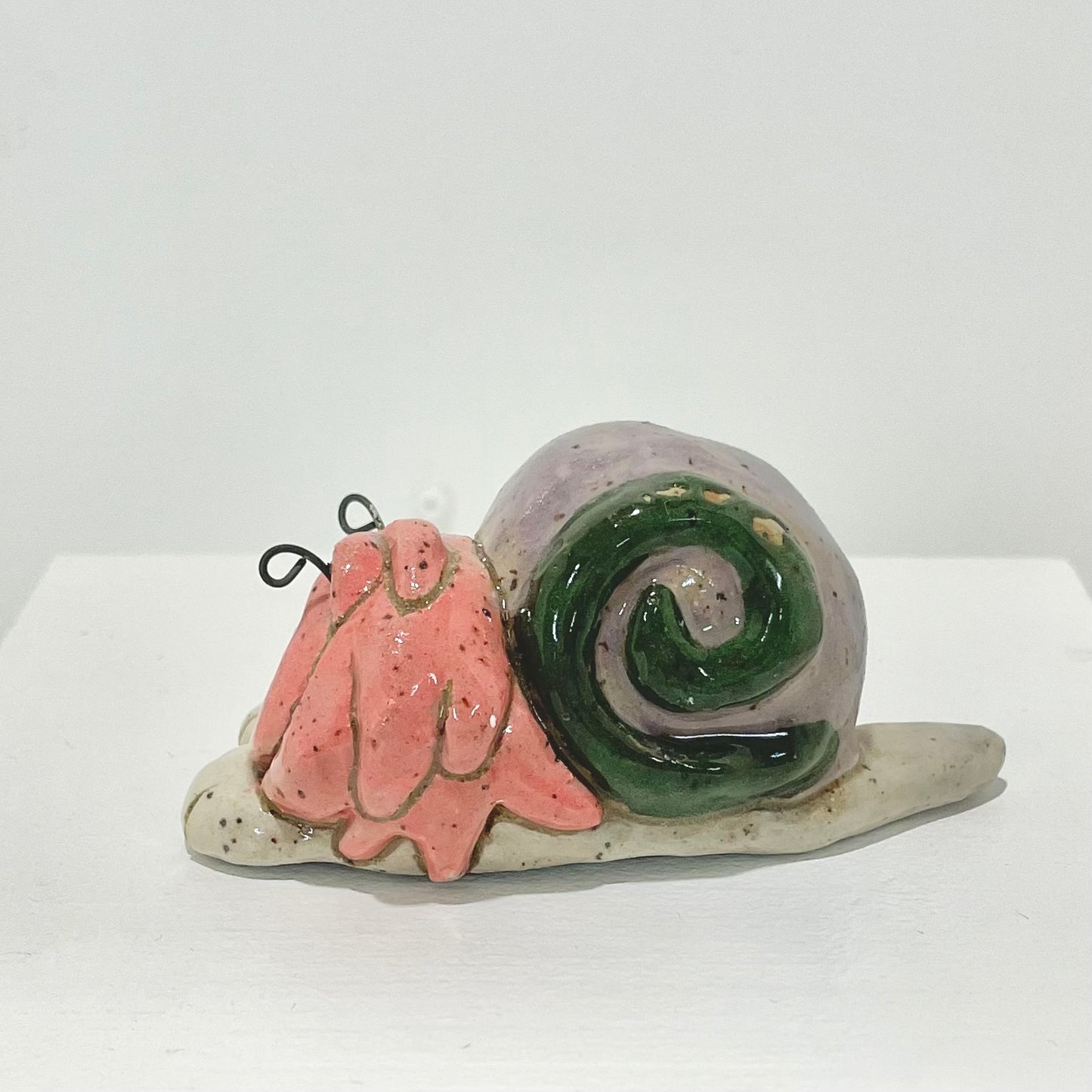green pink purple snailgirl handmade ceramic stoneware figure!