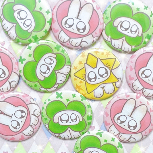 cloverdog lovebunny starcat kawaii cute pinback buttons! (1.5")