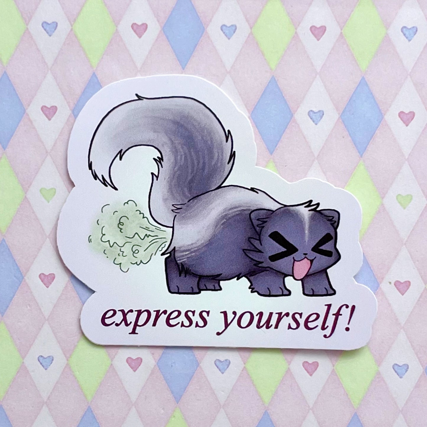 "express yourself!" funny skunk kawaii cute meme vinyl sticker! (3")