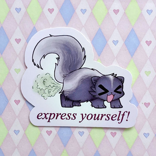 "express yourself!" funny skunk kawaii cute meme vinyl sticker! (3")