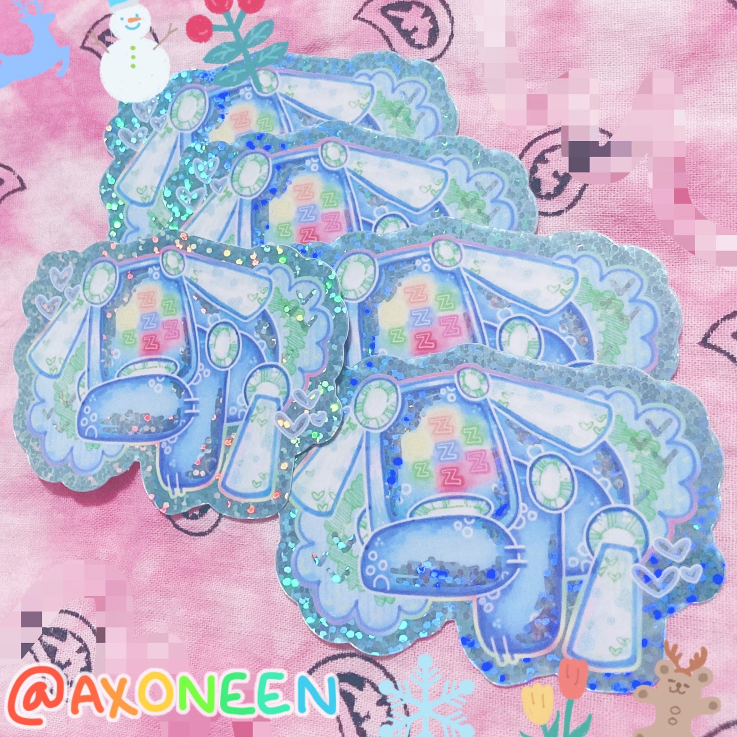 blue sleeping i-dog toy glitter holographic vinyl sticker! (3")