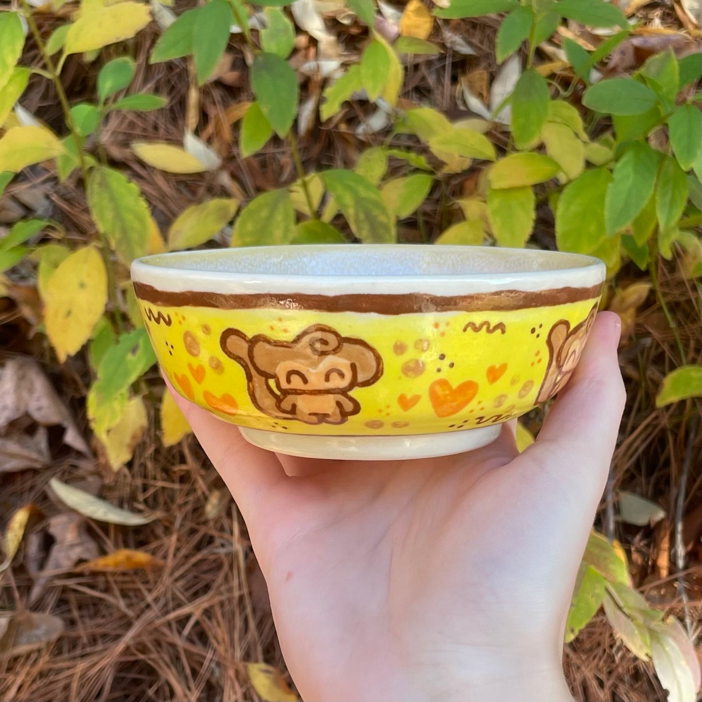 yellow monkey wheel thrown ceramic stoneware dish!