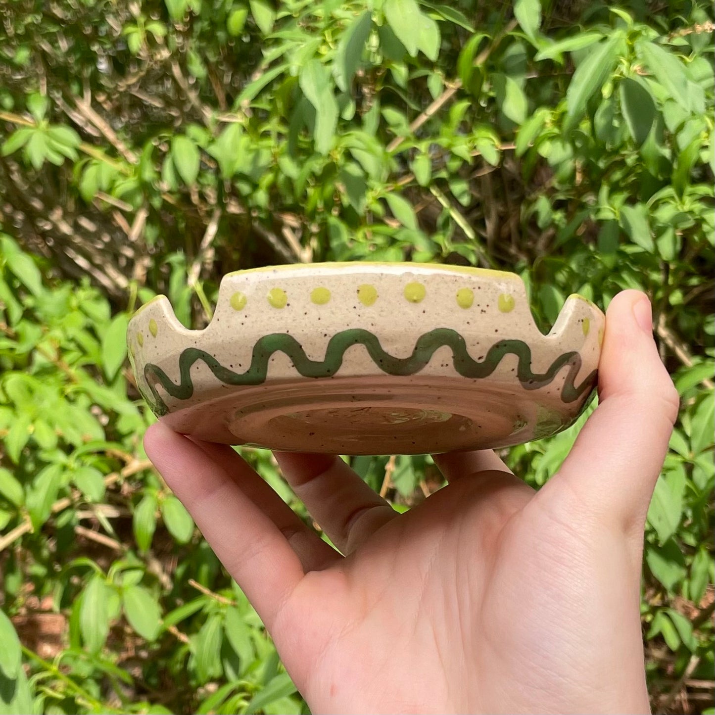 cloverdog green wheel thrown ceramic stoneware ashtray!