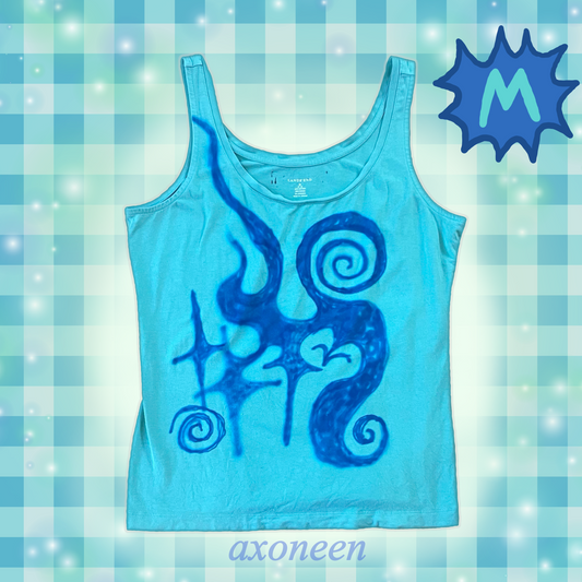 teal blue airbrushed spiral sigil cyber tank top! (medium)