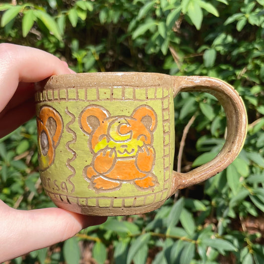 orange teddy bear moon handmade ceramic stoneware mug!