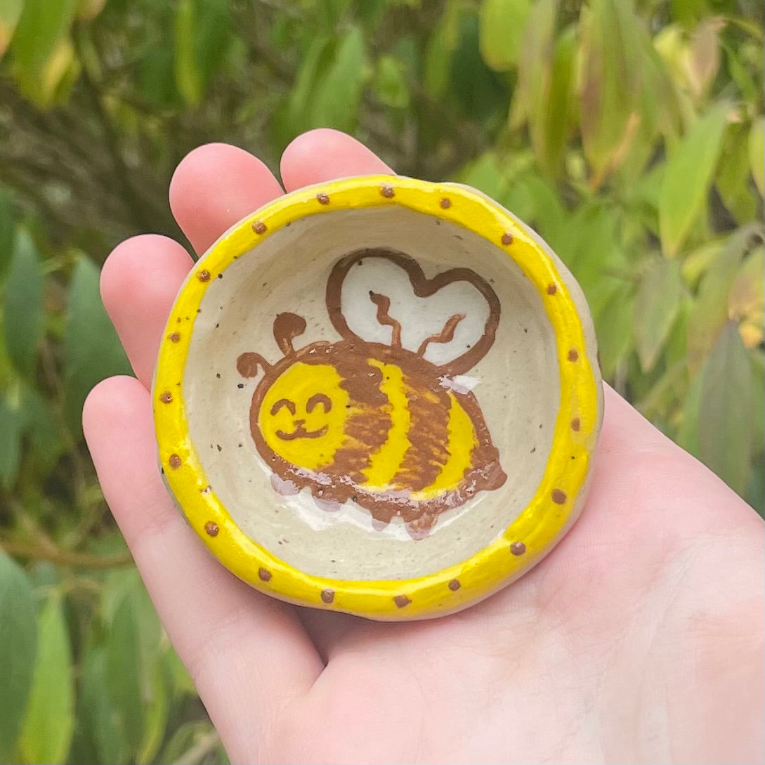 yellow bumblebee handmade small ceramic stoneware trinket dish!