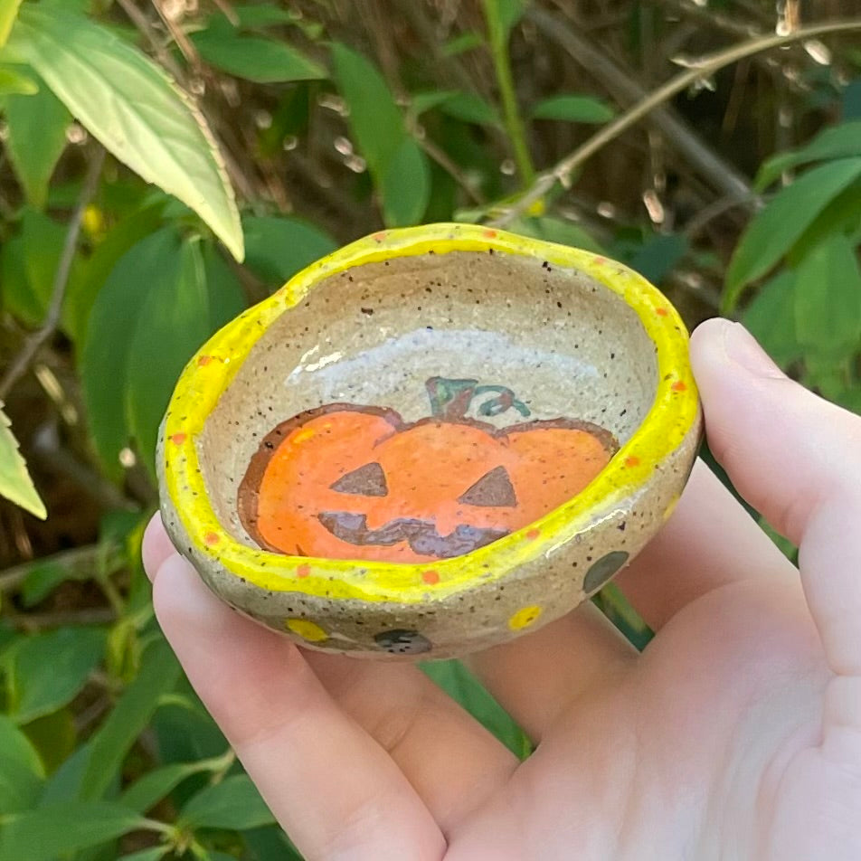 halloween jack o lantern pumpkin handmade small ceramic stoneware trinket dish!