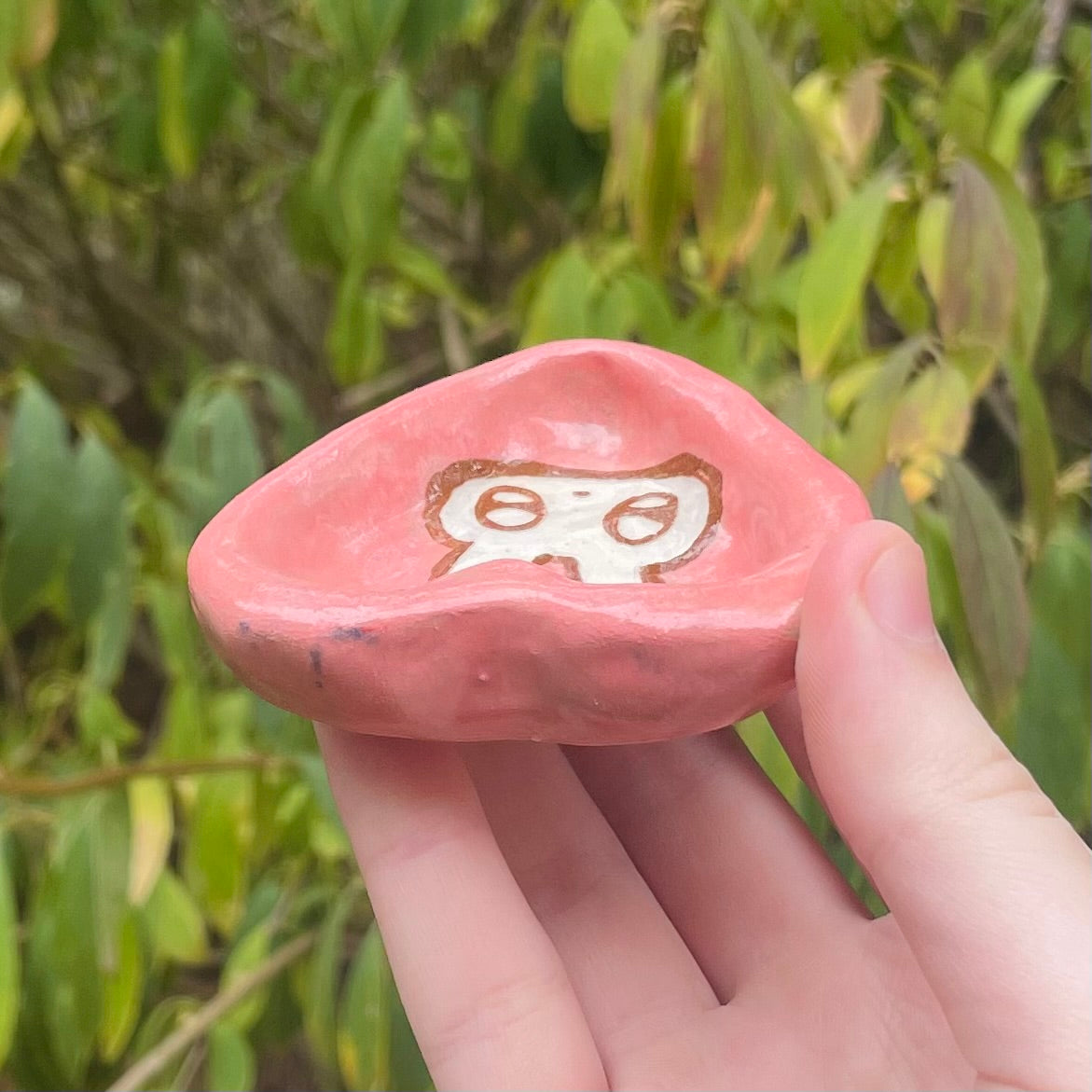 pink lovebunny handmade mini ceramic stoneware trinket dish!