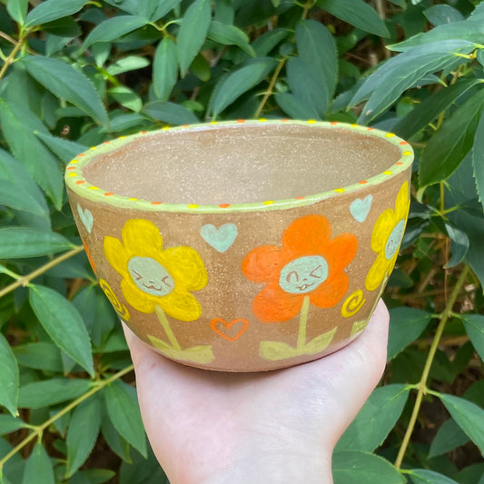 happy flower faces kawaii ceramic stoneware flower pot!