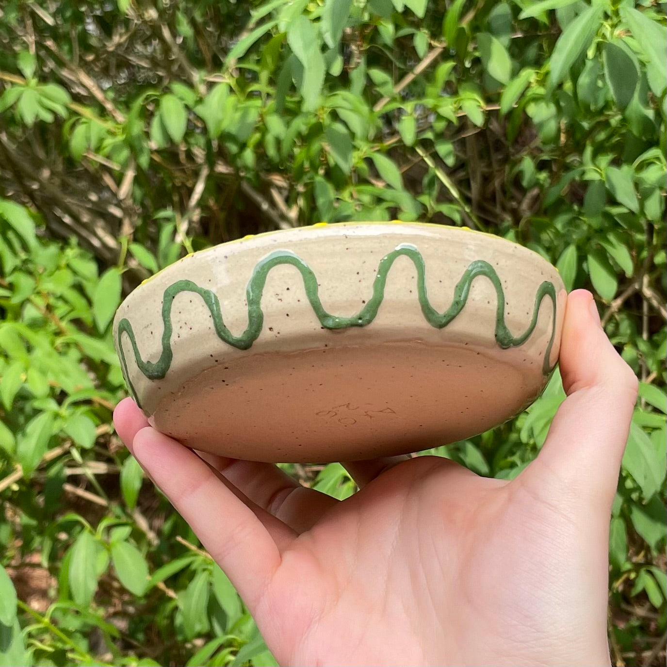 green chao wheel thrown ceramic stoneware dish!