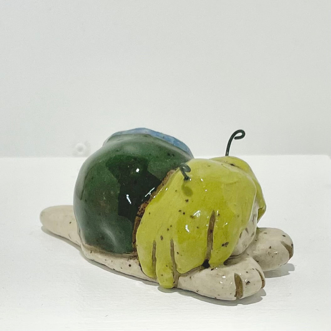 green blue snailgirl handmade ceramic stoneware figure!