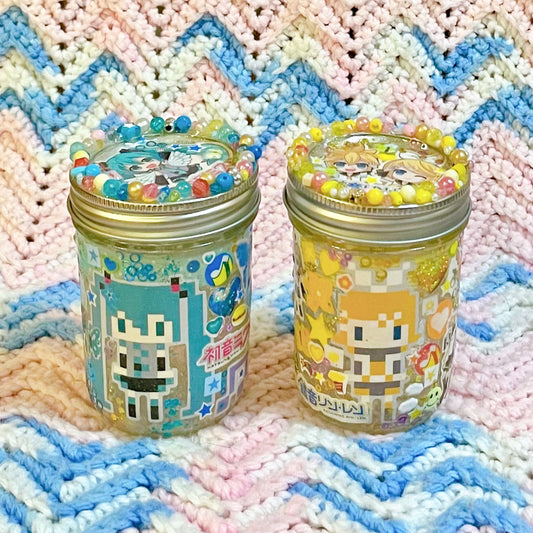 vocaloid kawaii sticker glitter bead decoden rainbow collage glass stash mason jars! (8oz.)