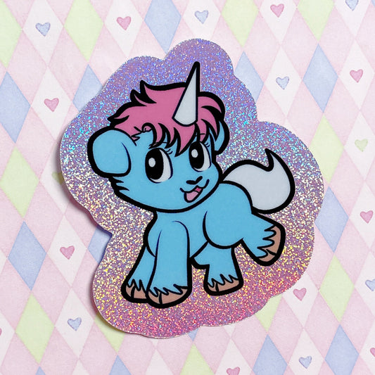anime pink blue unicorn glitter holographic vinyl sticker! (3")