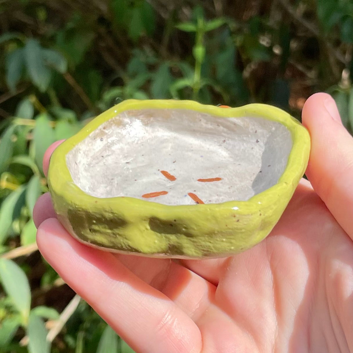 small green apple handmade ceramic stoneware trinket dish!