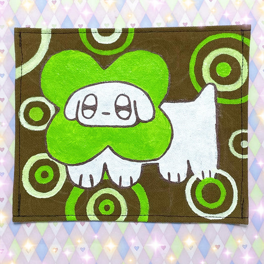 cloverdog kawaii handpainted brown canvas jumbo fabric patch!