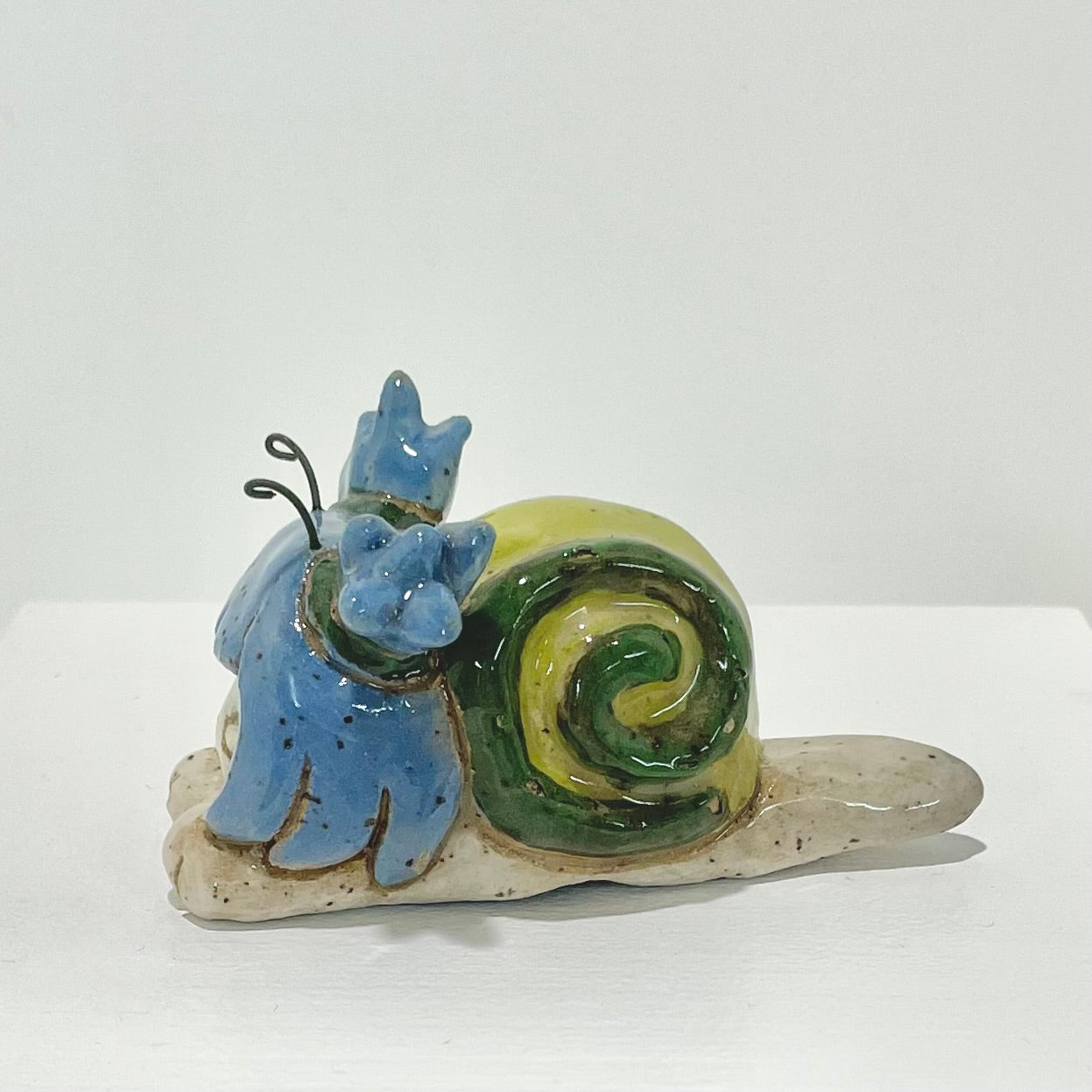 blue green snailgirl handmade ceramic stoneware figure!