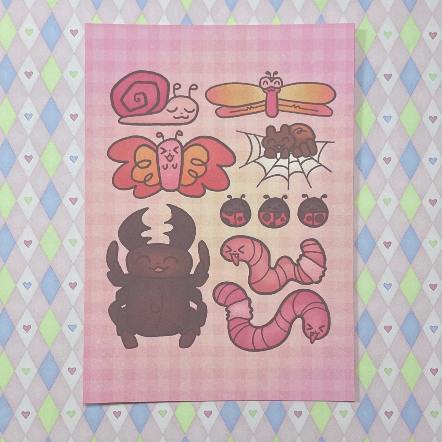 pink bugs kawaii cardstock mini print! (5"x7")