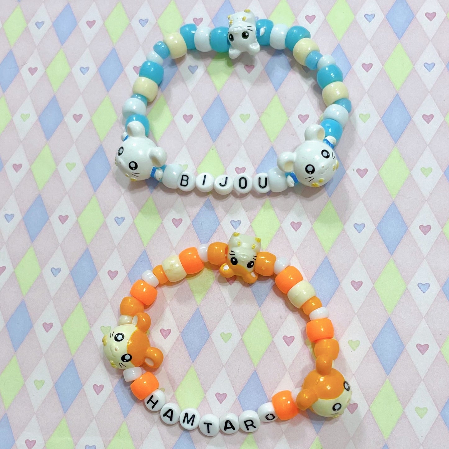 orange hamster taro kawaii 2 piece handmade kandi bracelet set!