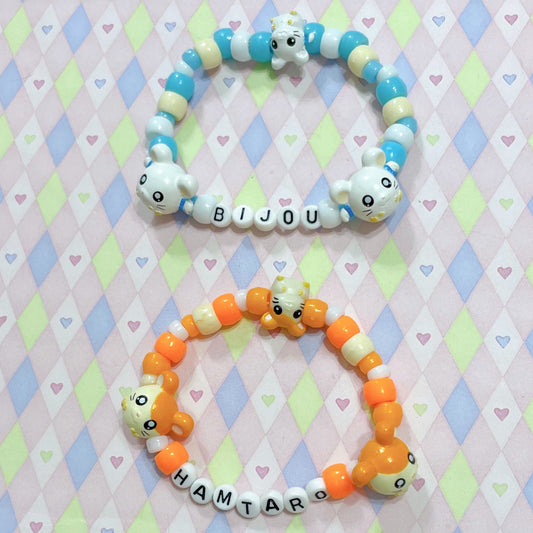 orange hamster taro kawaii 2 piece handmade kandi bracelet set!