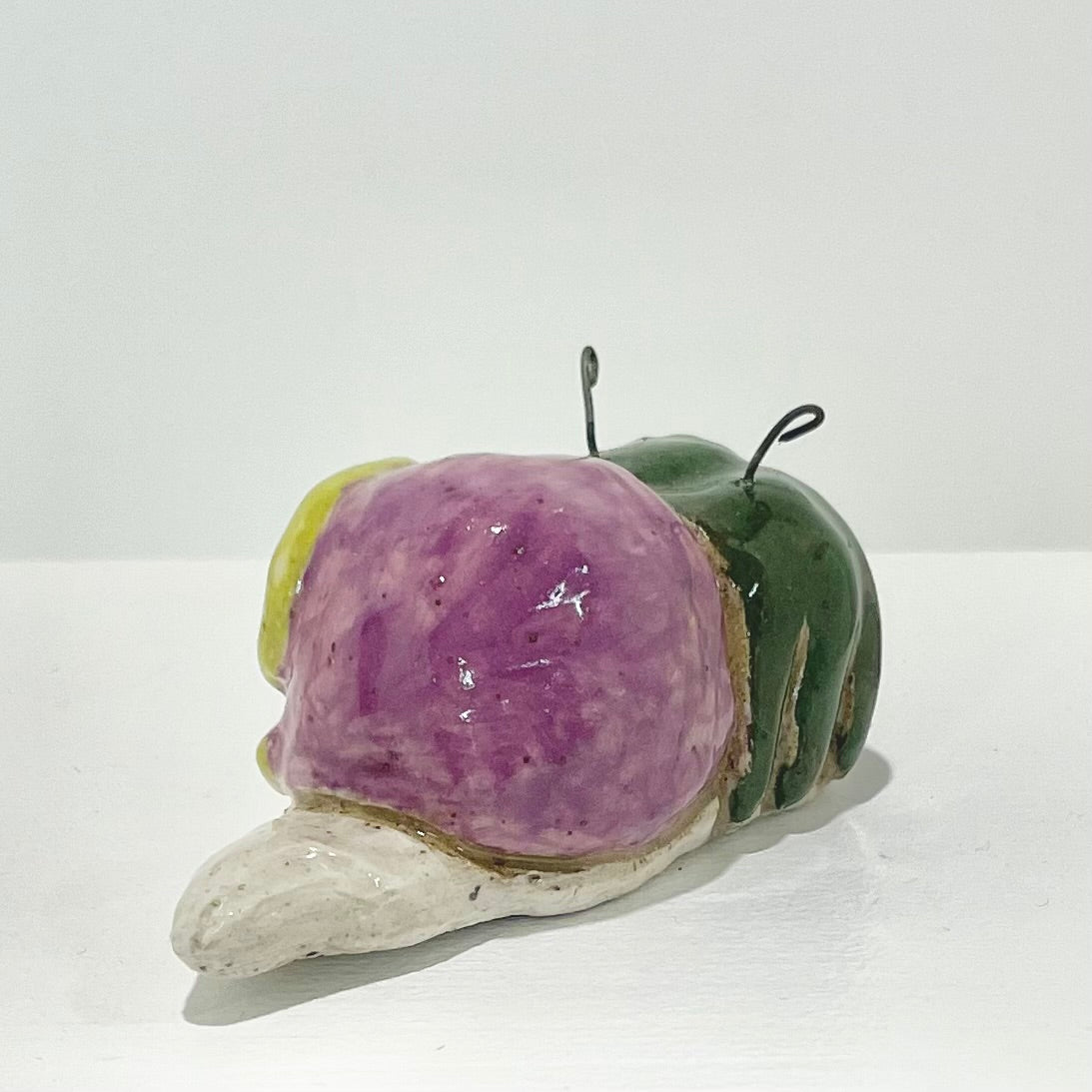 purple green snailgirl handmade ceramic stoneware figure!